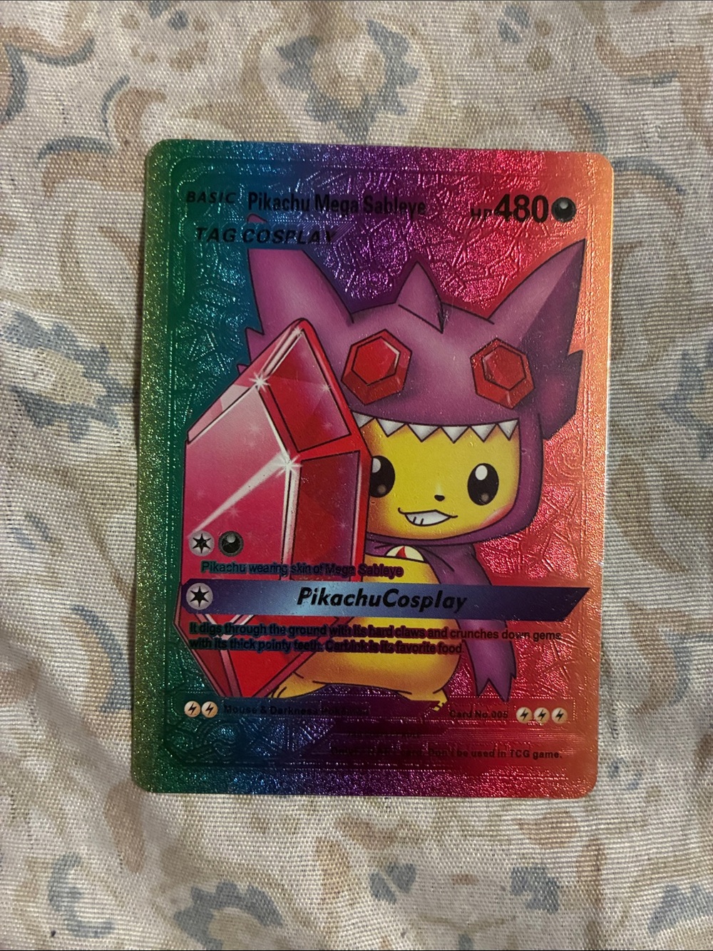Pokemon Pikachu Cosplay Holographic Card - Purple & Yellow